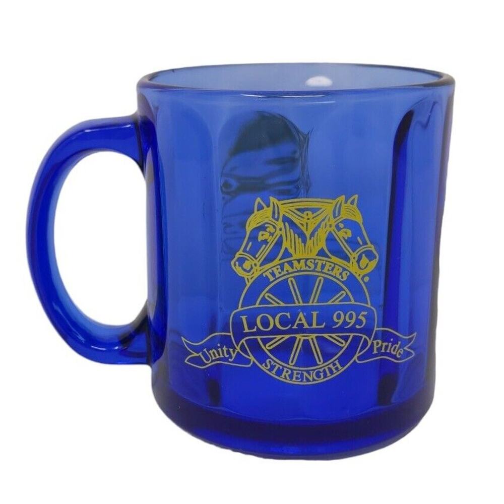 International‎ Brotherhood Of Teamsters Union Local #995 Blue Glass Mug USA Made